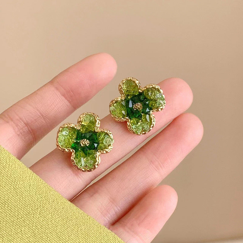 Stylish Fresh White Green Gradient Crystal Stud Earrings