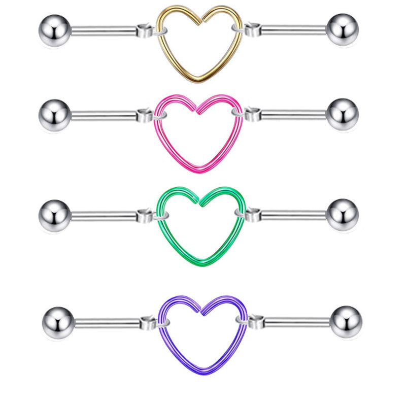 Heart Barbell Ear Soft Bone Nail Screw Tightening Stud Earrings
