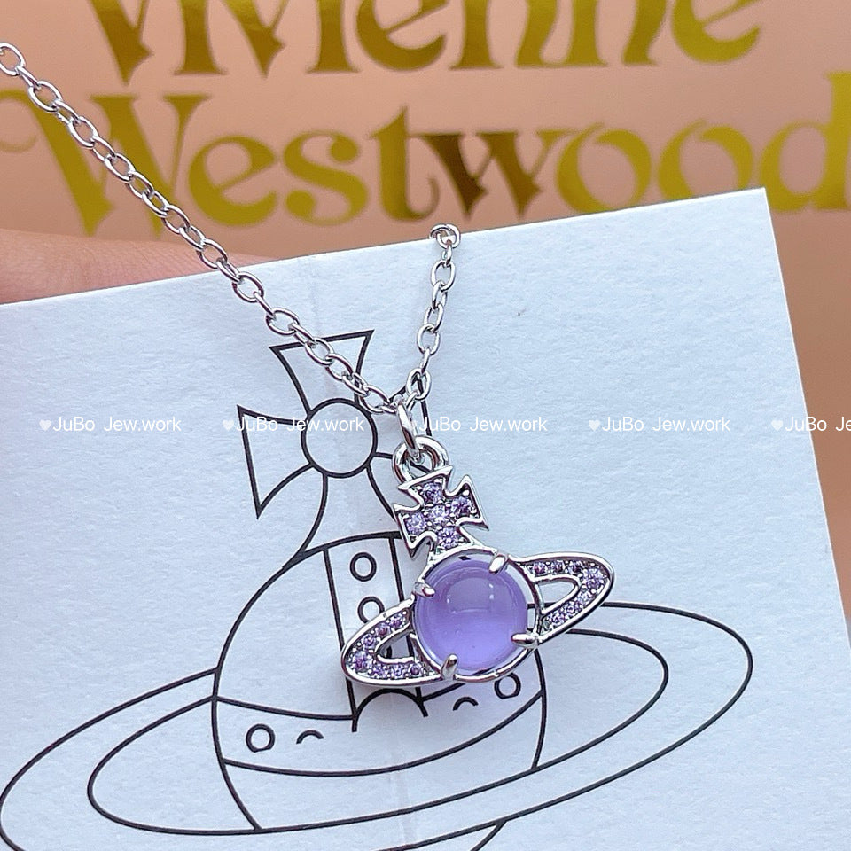 Women's Romantic Queen Mother Planet Three-dimensional Saturn Crystal Sweater Chain Necklaces