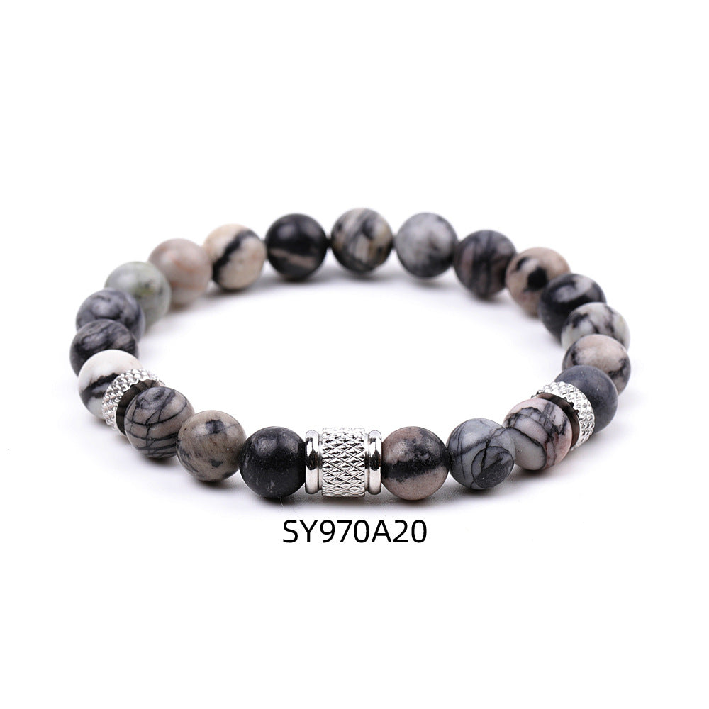 Stainless Steel Frosted Indian Agate Tigereye Striped Bracelets