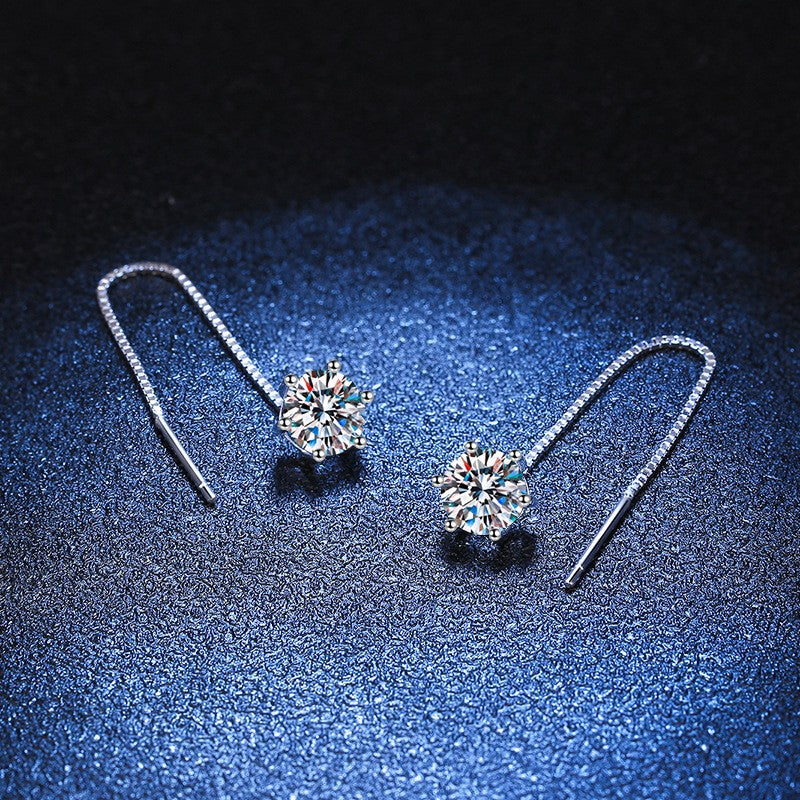 Moissanite Zircon Sterling Sier Needle Female Long Fringe Live Earrings