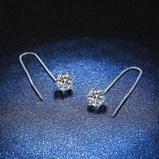 Moissanite Zircon Sterling Sier Needle Female Long Fringe Live Earrings