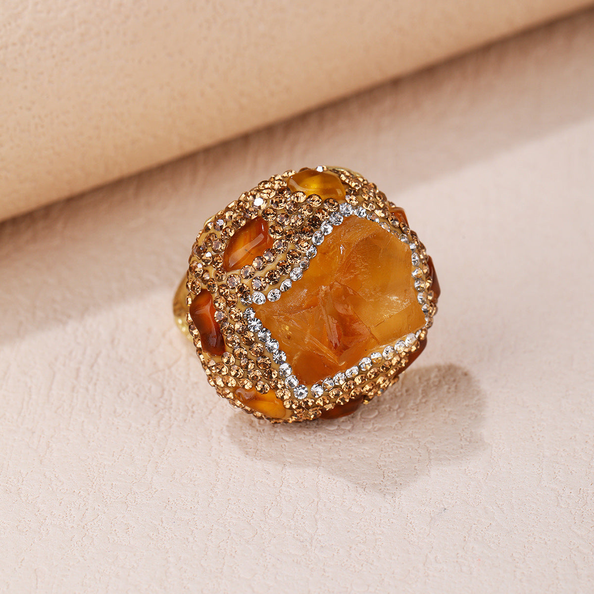 Fashion Punk Natural Amethyst Citrine Rough Stone Irregular Opening Ring