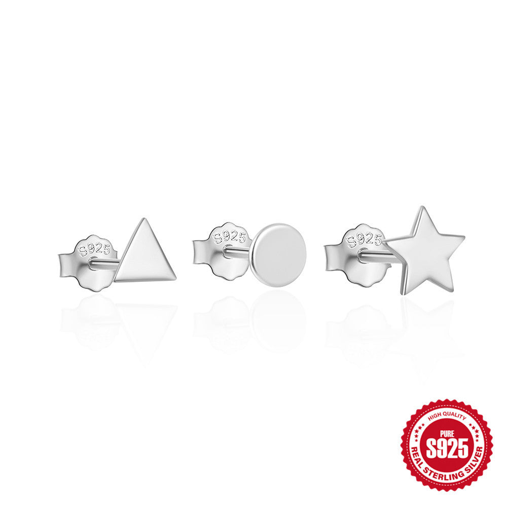 Sier Geometric Star Moon Diamond Suit Earrings