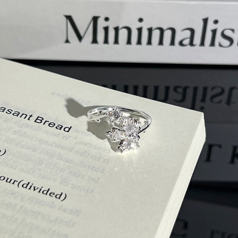 Light Luxury Sier Diamond Pieces Butterfly Mix Match Ring