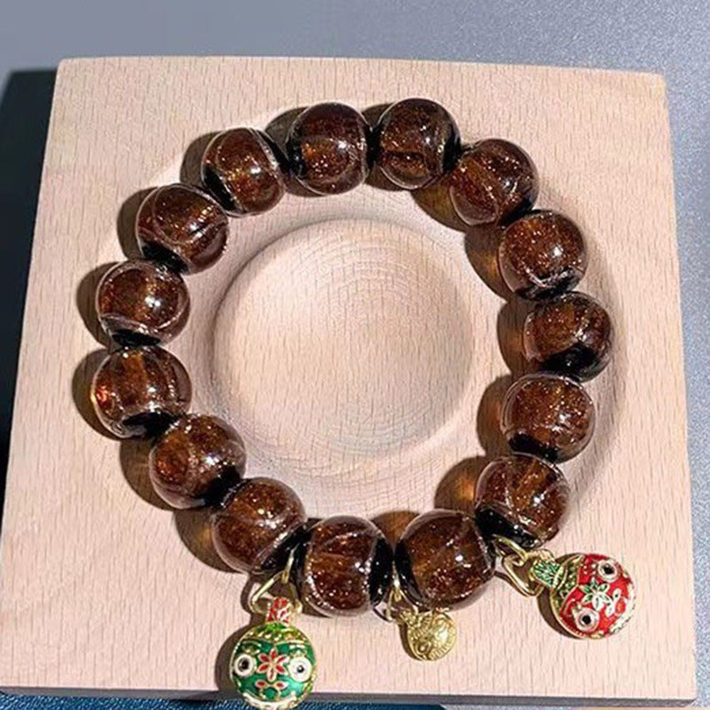 Style Fragrant Gray Colored Glaze Five Elements Lucky Swallowing Gold Bracelet