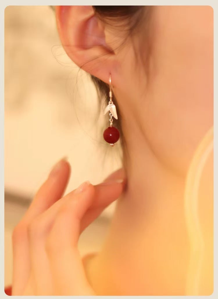 Bamboo Shadow Like Dream Cinnabar Ancient Style Chinese Earrings