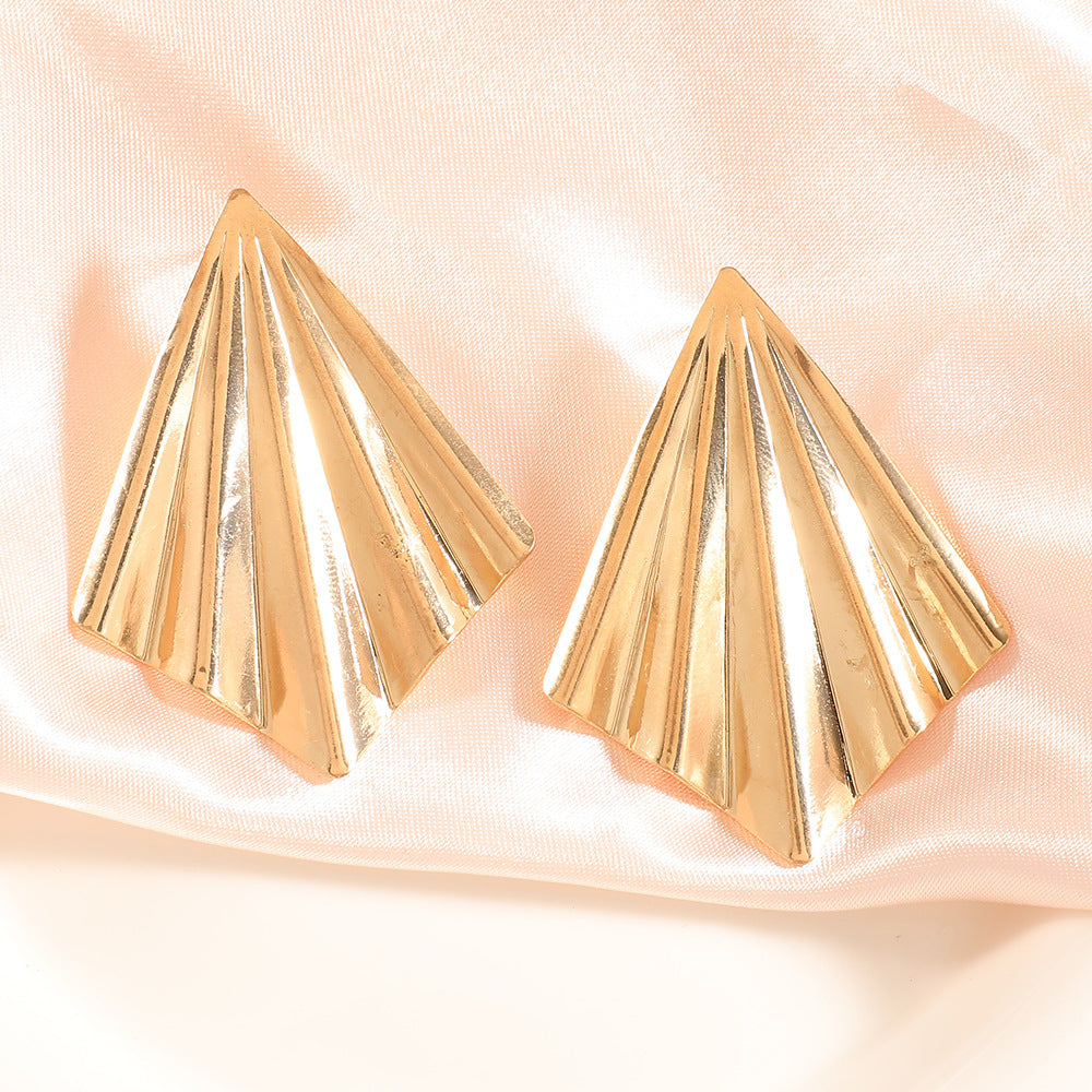 Women's Fashion Design Metal Glossy Surface Folding Ear Stud Earrings