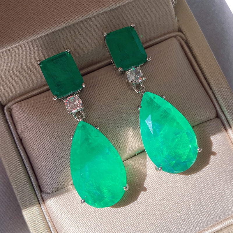 Women's Trendy Pear-shaped Imitation Paraiba Emerald Big Water Drop Rings