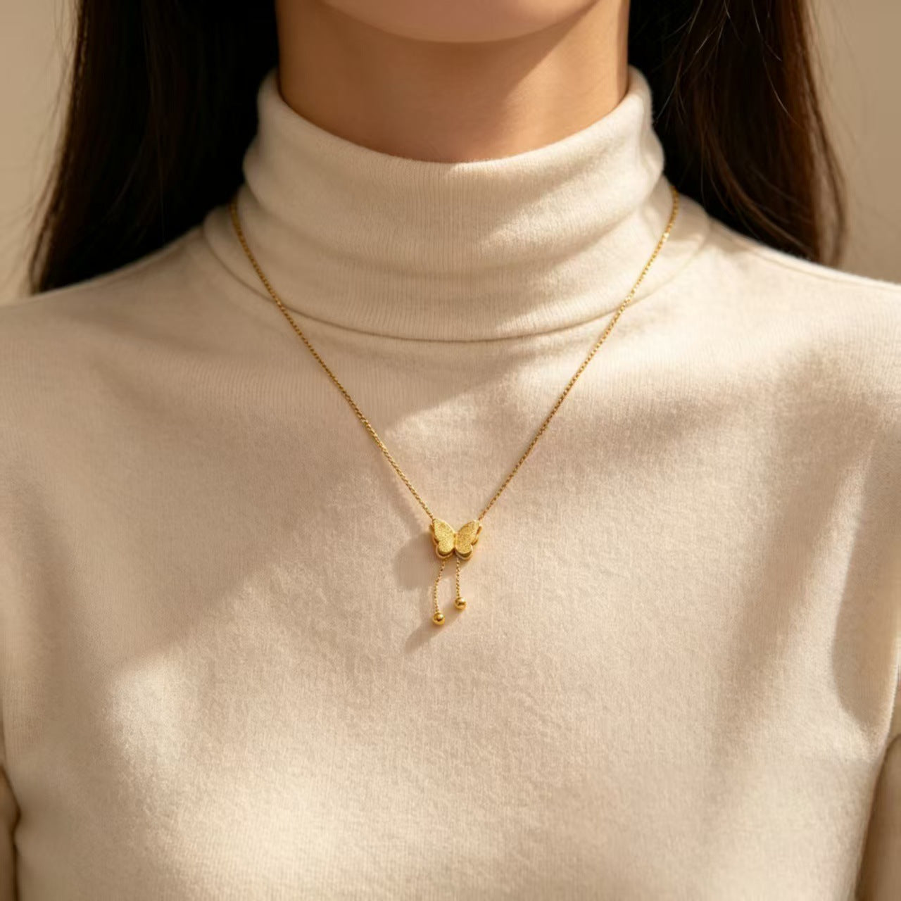 Luxury Simplicity Gold Pull Heart Butterfly Necklace
