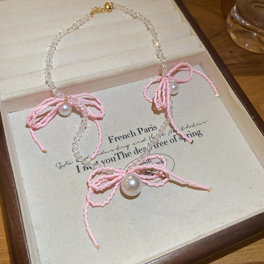 Romantic Purple Flower Pearl Long Twin Necklace