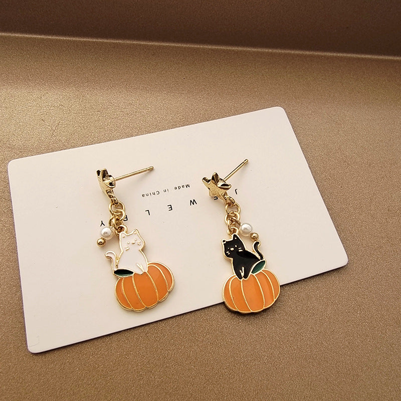 Sier Needle Sweet Style Temperament Contrast Color Earrings