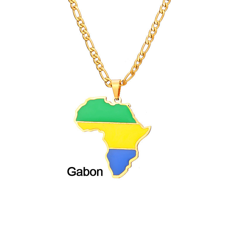 African Drip Oil Stainless Steel Map Geometric Necklace