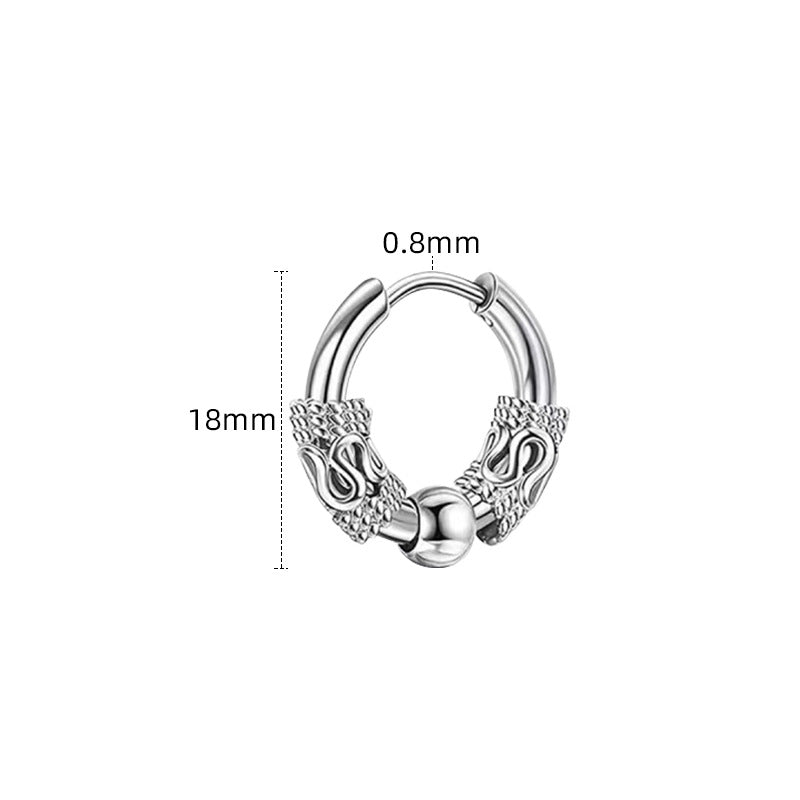 Men's Source Dragon Pattern Beads Clip Trendy Stainless Steel Ear Buckle
