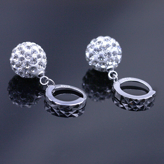 Over Rhinestone Siering Princess Ball Ear Rings