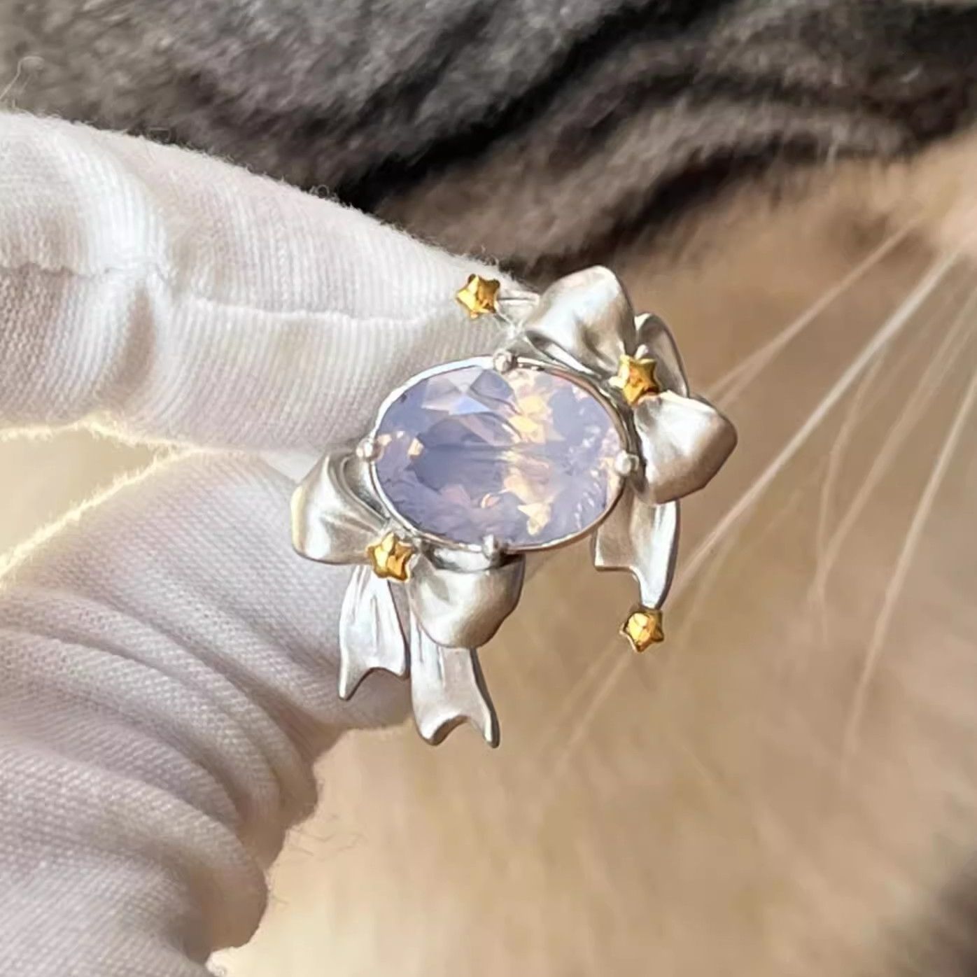 Imitation Blue Treasure Egg Noodles Bow Female Niche Ring