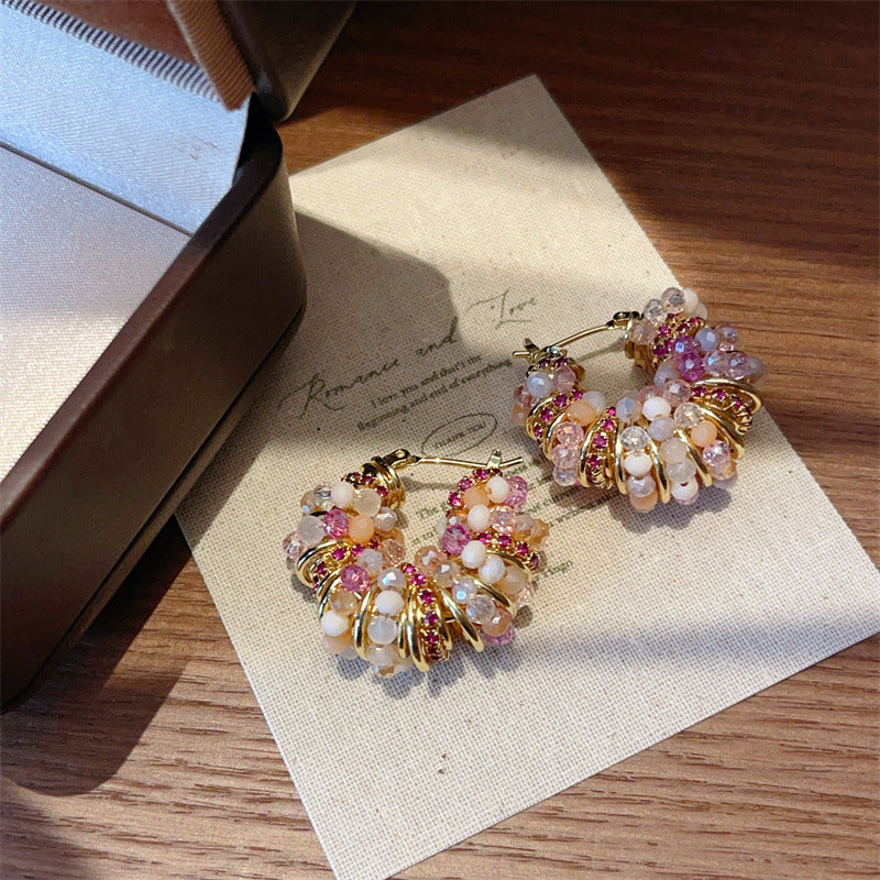 Crystal Zircon Beaded Shaped Ear Clip Niche High-grade Earrings