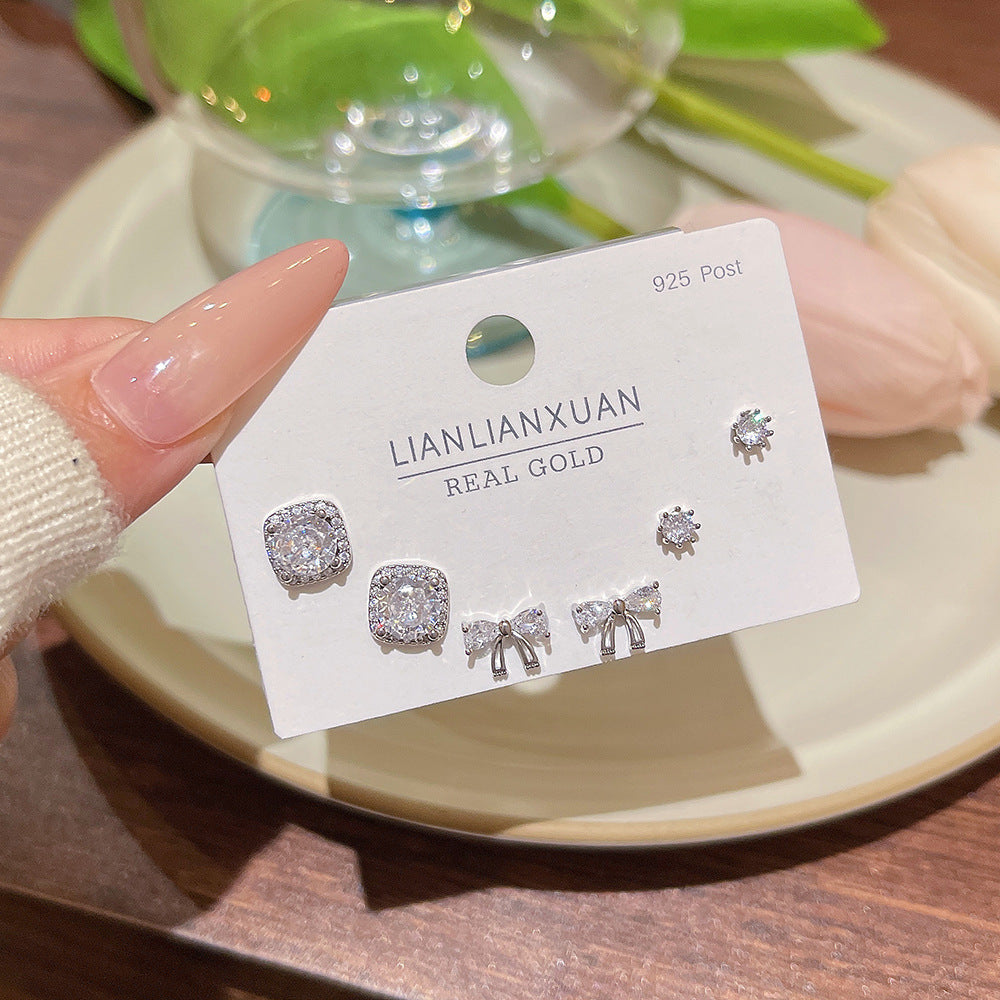 Women's Needle One Card Three Pairs Earings Small Delicate Summer High-grade Stud Earrings