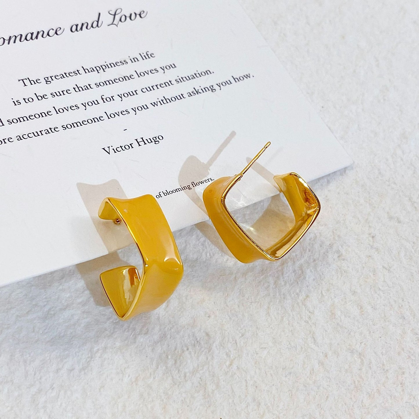 Plated Real Gold Ginger Flower Enamel Drip Glazed Female Sweet Earrings