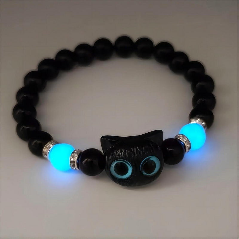 Luminous Cheese Kitty Black White Couple Gift Bracelets