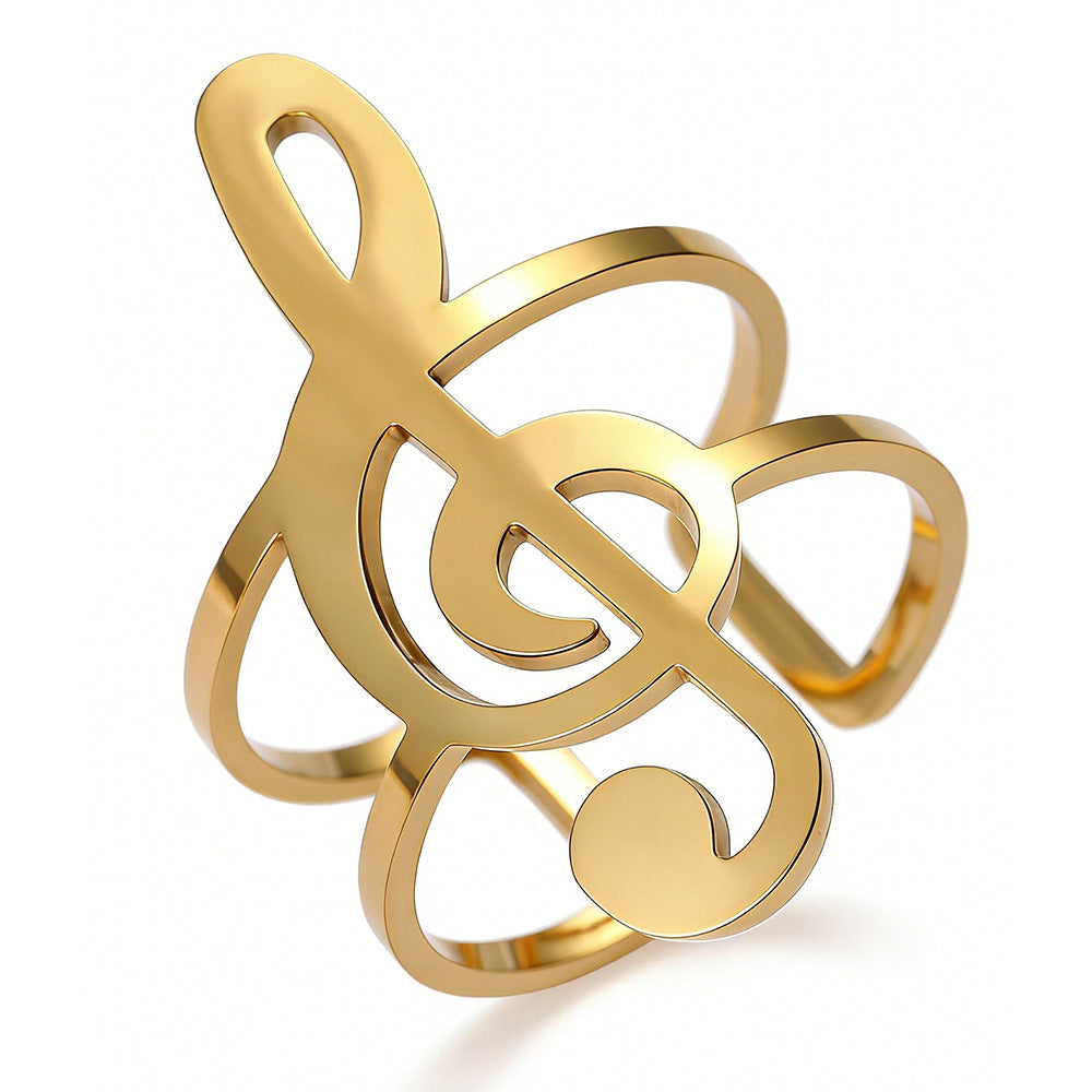 Women's Stainless Steel Metal Texture Musical Note Fashion Niche Rings