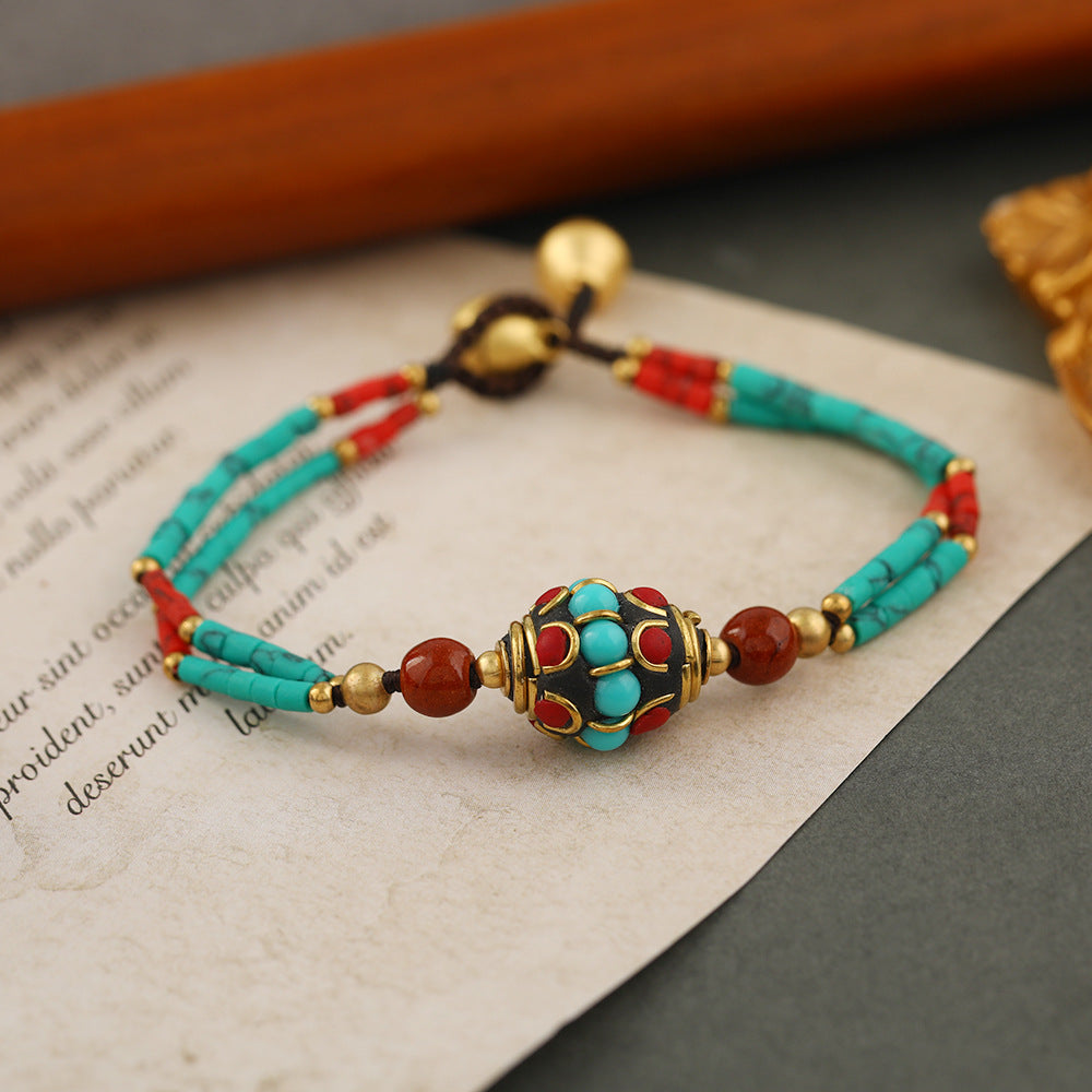 Women's Style Vintage Nepal Beads Turquoise Frosted Stone Bracelets