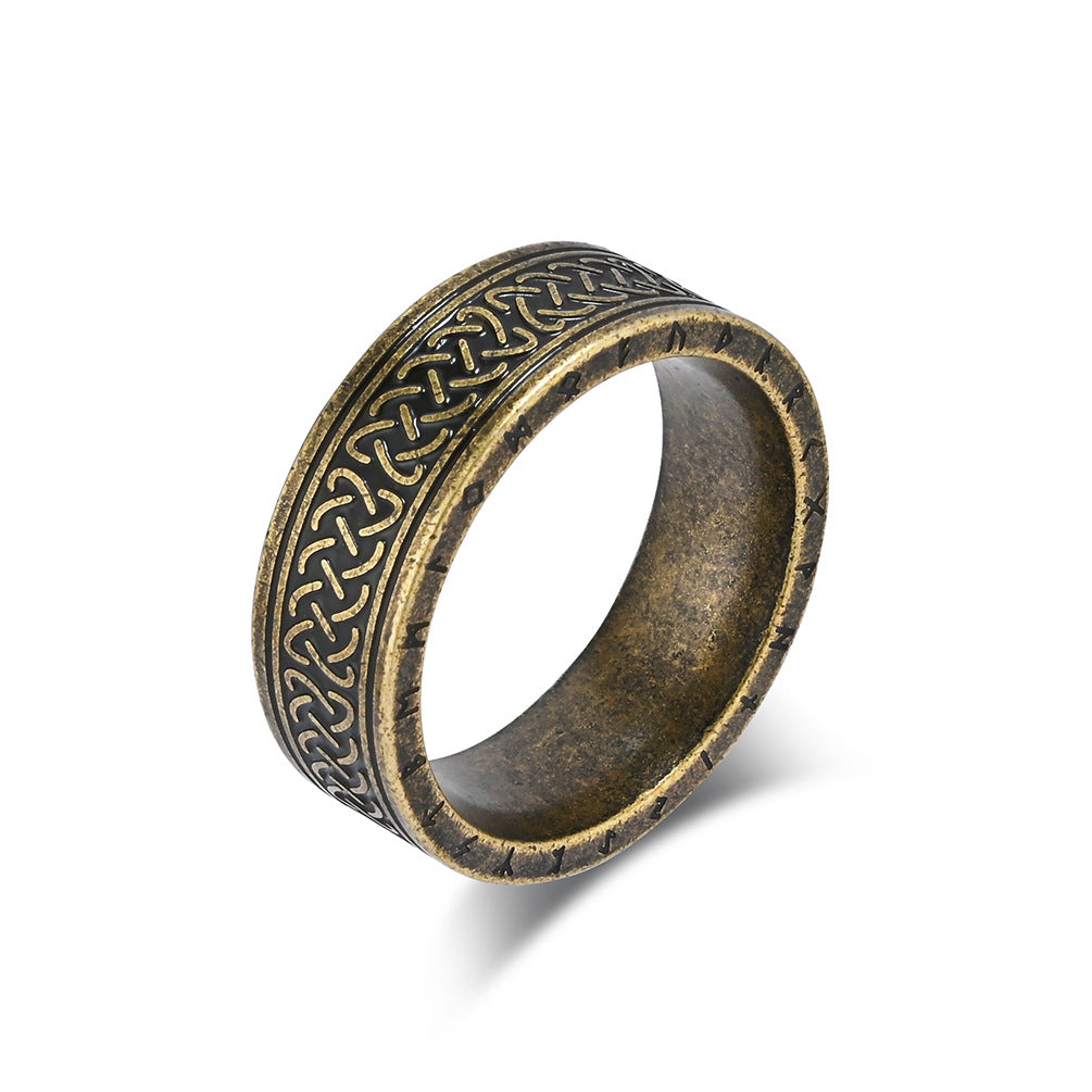 Men's Retro Sier Viking Text Celtic Knot Titanium Steel Rings