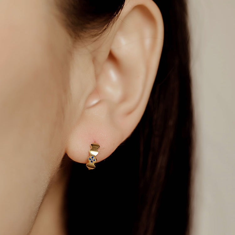 Sier Plated Honeycomb Blue Zircon Minority Fashion Earrings