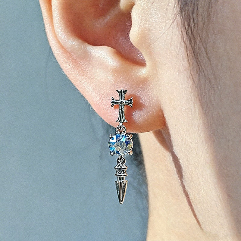 Cross Pestle Iris Series Ear Bone Flash Zircon Sharp Cone Stud Earrings