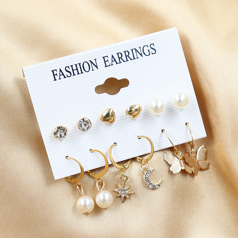 Women's Exaggerated Pearl Crystal Metal Pairs Plate Earrings