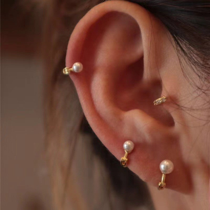 Super Mini Ear Nail Before Sleep Pearl Little Circle Extreme Stud Earrings