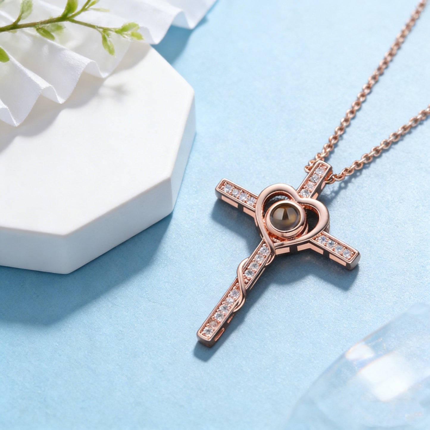 Korean Style Diamond Cross Projection Simple Design Confession Clavicle Necklace