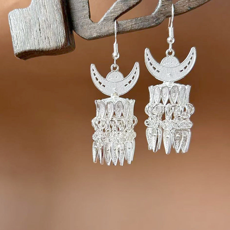 Sier Ethnic Style Peacock Retro Ear Hook Vintage Scenic Spot Earrings