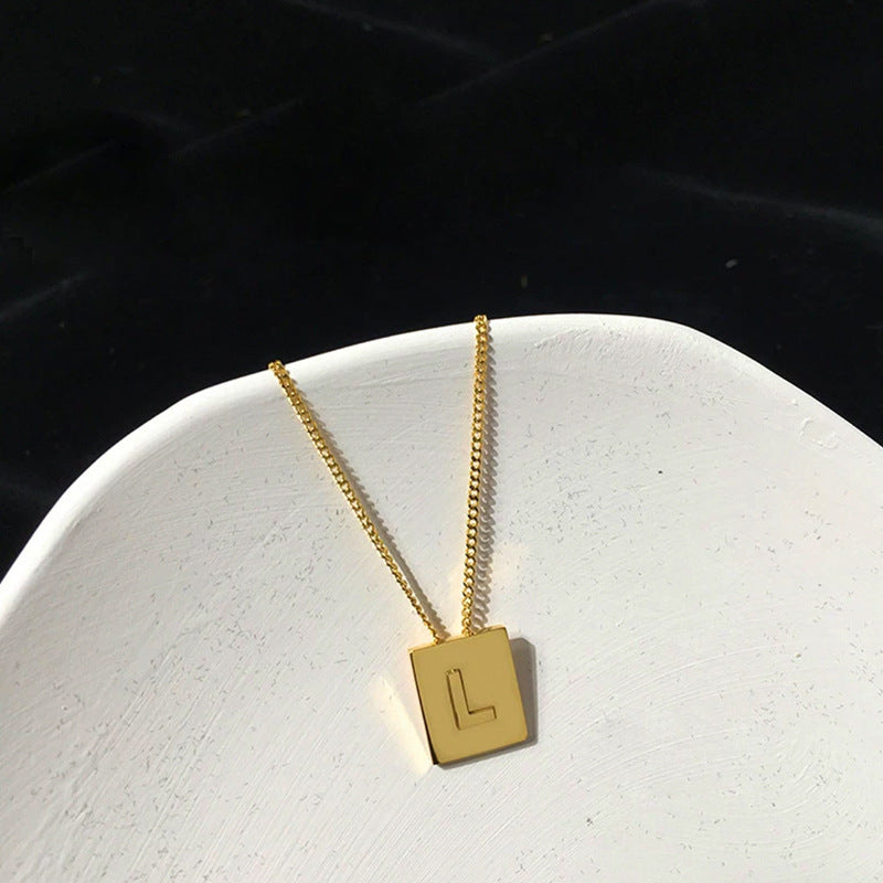 Letter Square Plate English Gold Female Clavicle Necklace