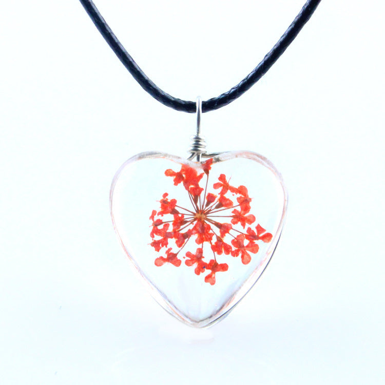 Colorful Dandelion Heart-shaped Glass Snow Beads Flower Heart Shaped Necklaces