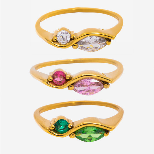 Gold Stainless Steel Electroplated Classic Style Female Inlaid Ring