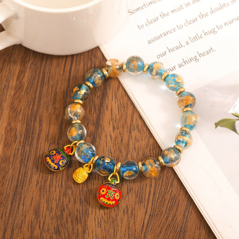 Gray Colored Glaze Gold Foil Swallowing Beast Ethnic Style Bracelets