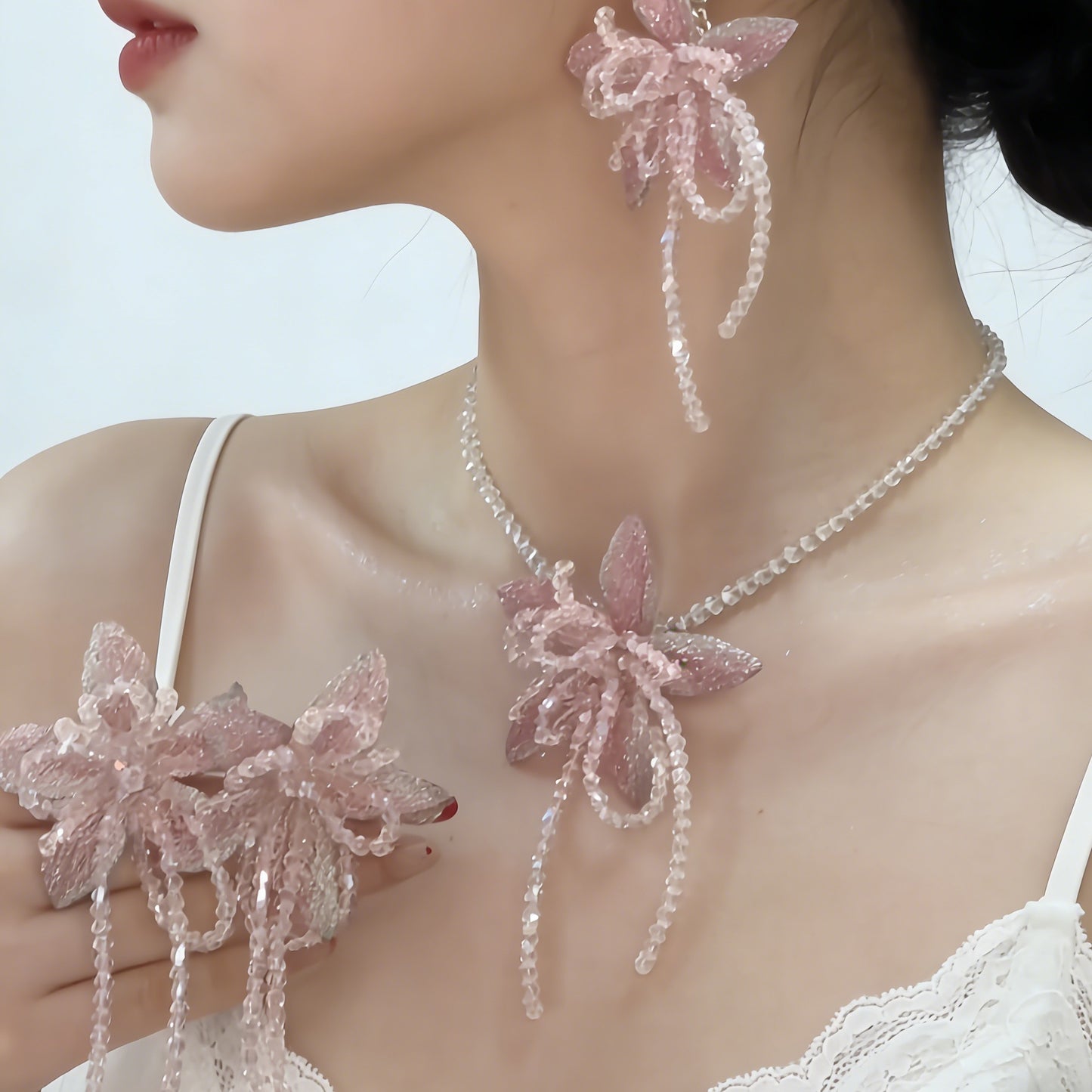 Vacation Style Beautiful Flowers Sweet Pink Fashion Niche Rings