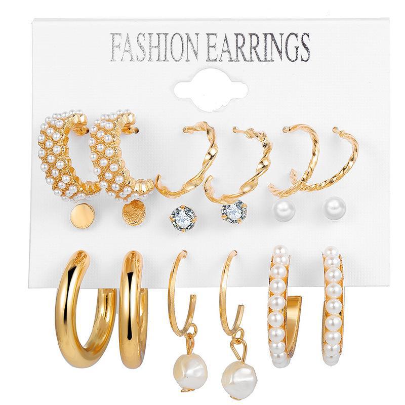 Women's Inlaid Pearl Creative French Retro Gold Ear Stud Earrings