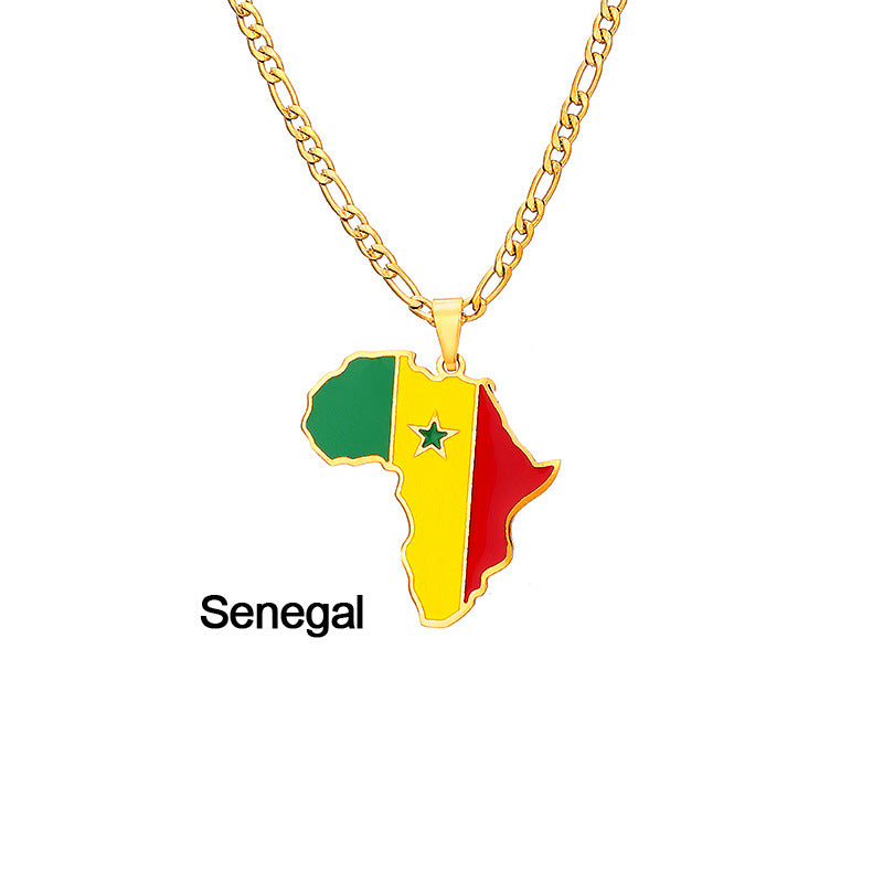 African Drip Oil Stainless Steel Map Geometric Necklace
