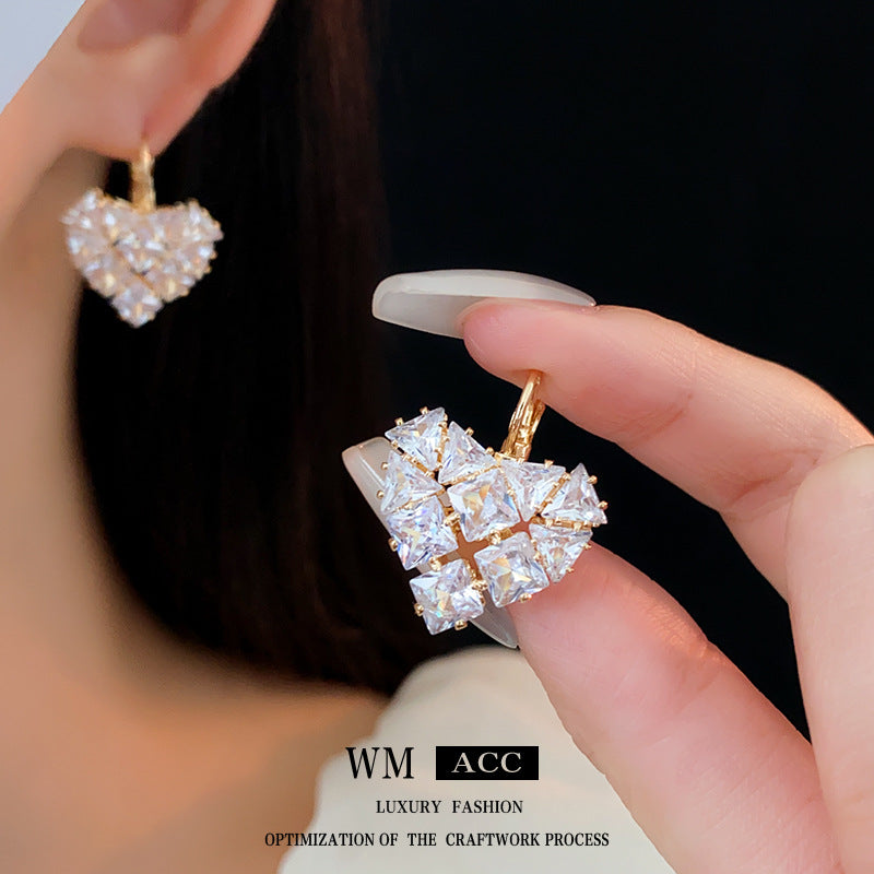 Women's Zircon Love Ear Clip Fashionable Temperamental Light Luxury Earrings