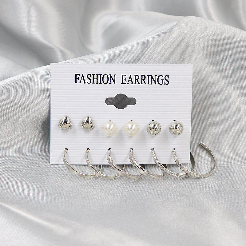 Graceful Pearl Large Circle Metal Pairs Rings