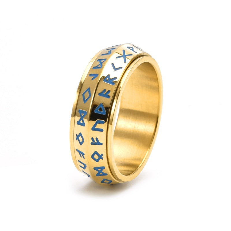 Men's Nordic Style Beveled Viking Rune Titanium Ring