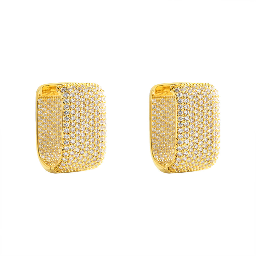 Luxury High-grade Wide Face Inlaid Zirconium Earrings