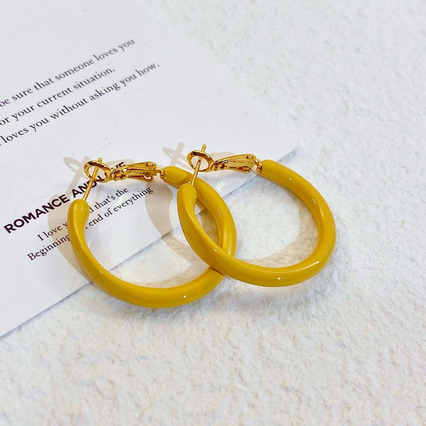 Plated Real Gold Ginger Flower Enamel Drip Glazed Female Sweet Earrings