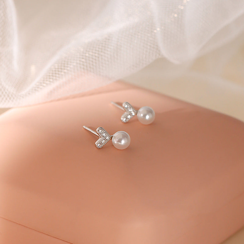 Cute With Diamonds Pearl Heart-shaped Female Graceful Fashionable Design Rabbit Ear Line