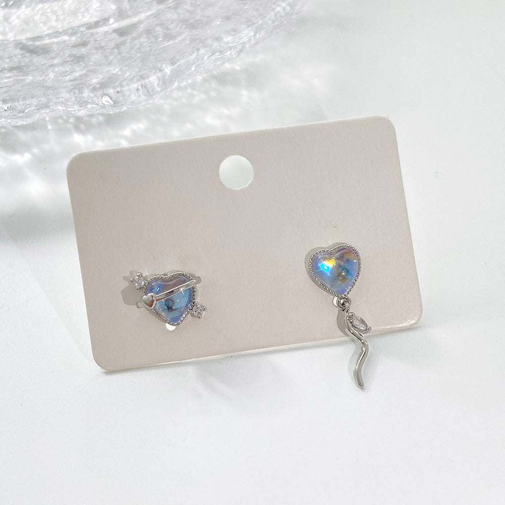 Women's Style Light Luxury Minority Asymmetric Colorful Love Stud Earrings