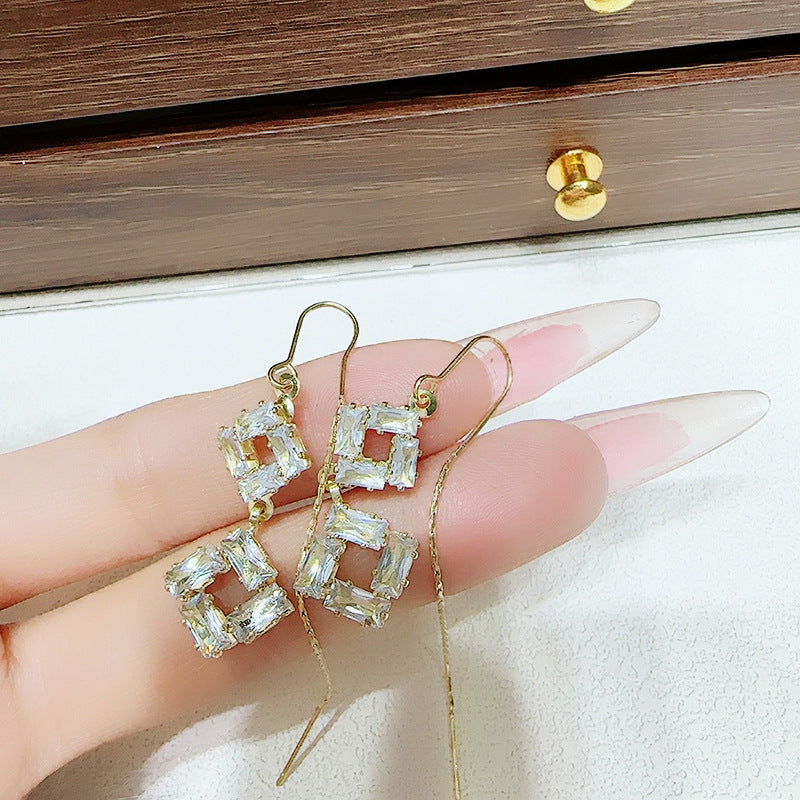 Women's Geometric Square Lines Fashion Simple Diamond Tassel Temperament Ear Line