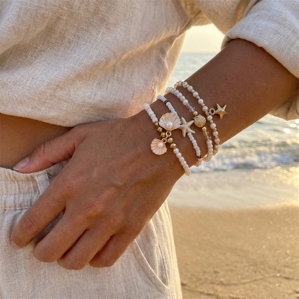 Style Starfish Shell Pearl Vacation Turtle Fishtail Beaded Bracelet