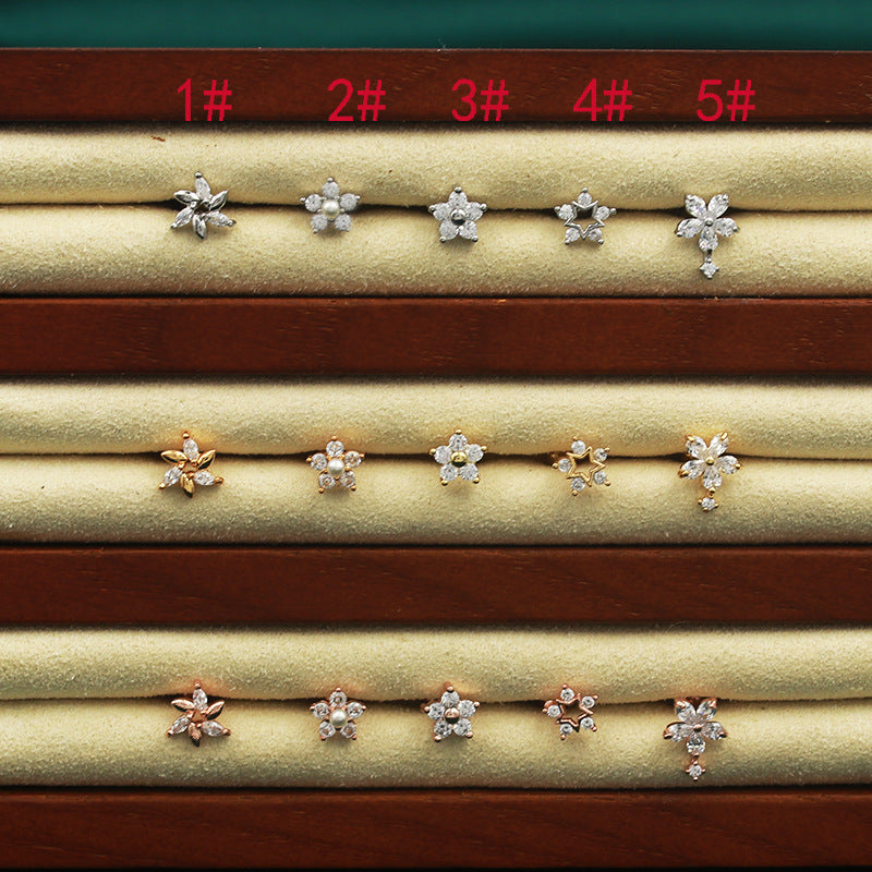 Flower Titanium Steel Thin Needle Thread Twist Plug Ear Simple Stud Earrings